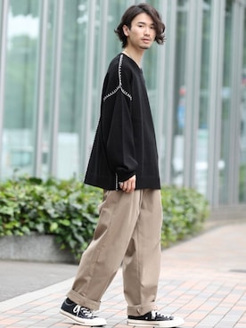 「JUNRED（ジュンレッド）のアイテム（チノパンツ）」を使った、TOBIさん（メンズ・168cm）の秋コーディネート