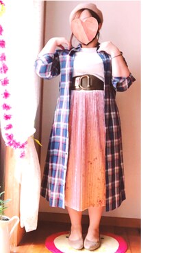 「plussize」｜「アイテム（ハンチング/ベレー帽）」を使った、すもも🍑まんまる女子さん（レディース・153cm）の秋コーディネート