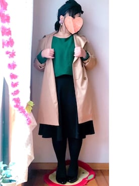 「大きいサイズ」｜「アイテム（トレンチコート）」を使った、すもも🍑まんまる女子さん（レディース・153cm）の冬コーディネート