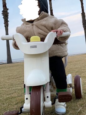 「アイテム（ソックス/靴下、グリーン系）」を使った、まめつぶさん（キッズ・70cm）の冬コーディネート