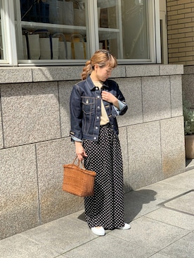 「unfil」｜「アイテム（デニムジャケット）」を使った、Yamashiromionさん（レディース・149cm）の春コーディネート