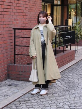 「FUDGE」｜「アイテム（ステンカラーコート）」を使った、ぱでぃさん（レディース・157cm）の冬コーディネート