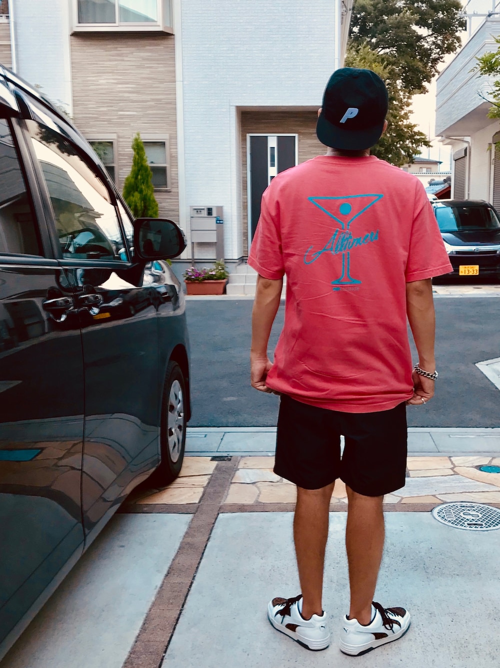 「palace、alltimers、GRAMICCI、PUMA、street、ストリート、sneakers」｜「PALACEのアイテム（キャップ、ブラック系）」を使った、JIMMYさん（メンズ・170cm）の夏コーディネートの1枚目の写真