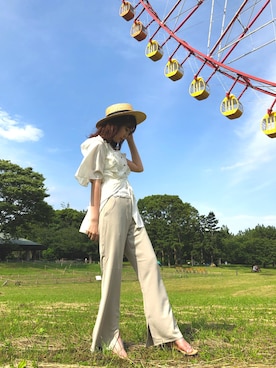 「apres jour（アプレジュール）のアイテム（帽子）」を使った、朝日奈さん（レディース・164cm）の夏コーディネート