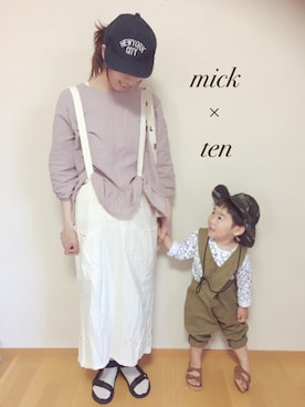 「Handmade（ハンドメイド）のアイテム（サロペット/オーバーオール）」を使った、micktenさん（レディース・158cm）の春コーディネート