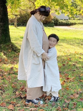 「親子でおそろい」｜「アイテム（オールインワン・サロペット）」を使った、micktenさん（レディース・158cm）の秋コーディネート