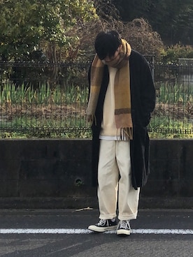 「ct70」｜「アイテム（ステンカラーコート）」を使った、おかめさん（メンズ・179cm）の冬コーディネート