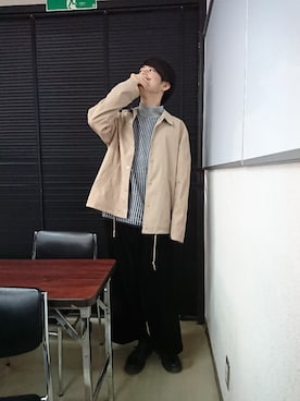 「STUDIOUS BLUE（ストゥディオスブルー）のアイテム（ブルゾン）」を使った、HAPPY HAMPTYさん（メンズ・175cm）の冬コーディネート