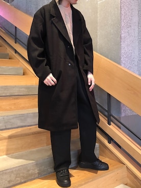 「koe（コエ）のアイテム（チェスターコート）」を使った、スギさん（メンズ・174cm）の冬コーディネート