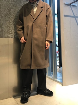 「koe（コエ）のアイテム（チェスターコート）」を使った、スギさん（メンズ・174cm）の冬コーディネート