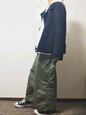 「大学生」｜「アイテム（ピーコート）」を使った、Masakiさん（メンズ・165cm）の冬コーディネート