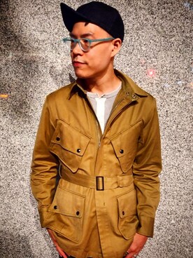 「アイテム（ミリタリージャケット、ゴールド系）」を使った、Rush哥さん（メンズ・175cm）の冬コーディネート