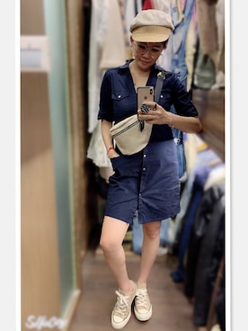 「MANGO（マンゴ）のアイテム（シャツワンピース）」を使った、Feng🇹🇼さん（レディース・157cm）の春コーディネート