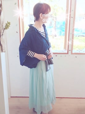 「many drops.のアイテム（スカート、ブルー系）」を使った、mamieさん（レディース・158cm）の夏コーディネート