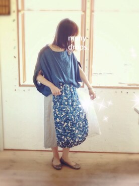 「many drops.(handmade)のアイテム（シャツ/ブラウス、ブルー系）」を使った、mamieさん（レディース・158cm）の夏コーディネート