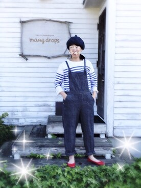 「many drops. (handmade)のアイテム（デニムパンツ、ブルー系）」を使った、mamieさん（レディース・158cm）の夏コーディネート