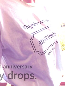 「many drops.のアイテム（Tシャツ/カットソー、ホワイト系）」を使った、mamieさん（レディース・158cm）の夏コーディネート