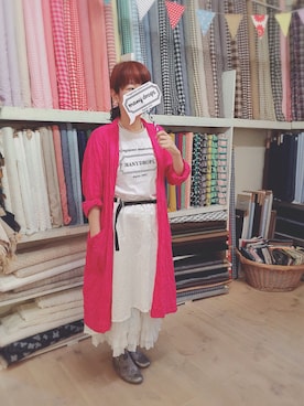「many drops.のアイテム（その他アウター、ピンク系）」を使った、mamieさん（レディース・158cm）の夏コーディネート