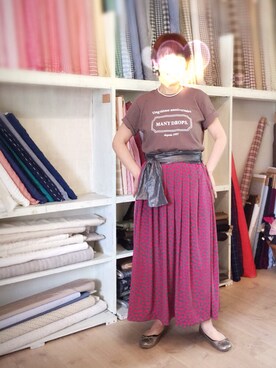 「many drops.のアイテム（スカート、ピンク系）」を使った、mamieさん（レディース・158cm）の夏コーディネート