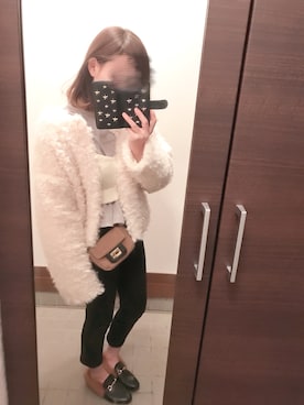「ぺプラムトップス」｜「アイテム（ノーカラージャケット）」を使った、いっさんさん（レディース・157cm）の冬コーディネート