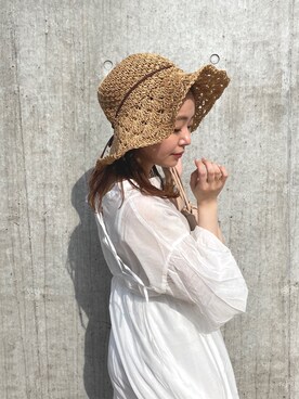 「ストローハット」｜「アイテム（シャツワンピース）」を使った、MikakoTanakaさん（レディース・151cm）の夏コーディネート
