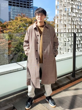 「coen（コーエン）のアイテム（ステンカラーコート）」を使った、coen  ウチダさん（メンズ・181cm）の秋コーディネート