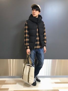 「RAGEBLUE（レイジブルー）のアイテム（ダウンベスト）」を使った、阿部さん（メンズ・178cm）の秋コーディネート