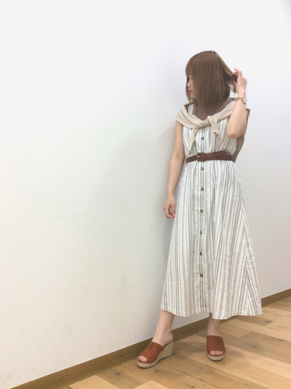 「プチプラコーデ、夏、ワンピース、GU、夏ワンピース、GUコーデ、おすすめ」｜「GUのアイテム（ワンピース/ドレス、ホワイト系）」を使った、みみちゃそさん（レディース・160cm）の春コーディネートの1枚目の写真