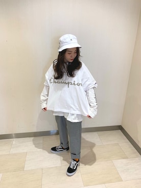 「RAGEBLUE（レイジブルー）のアイテム（ハット）」を使った、たけおさん（レディース・157cm）の春コーディネート