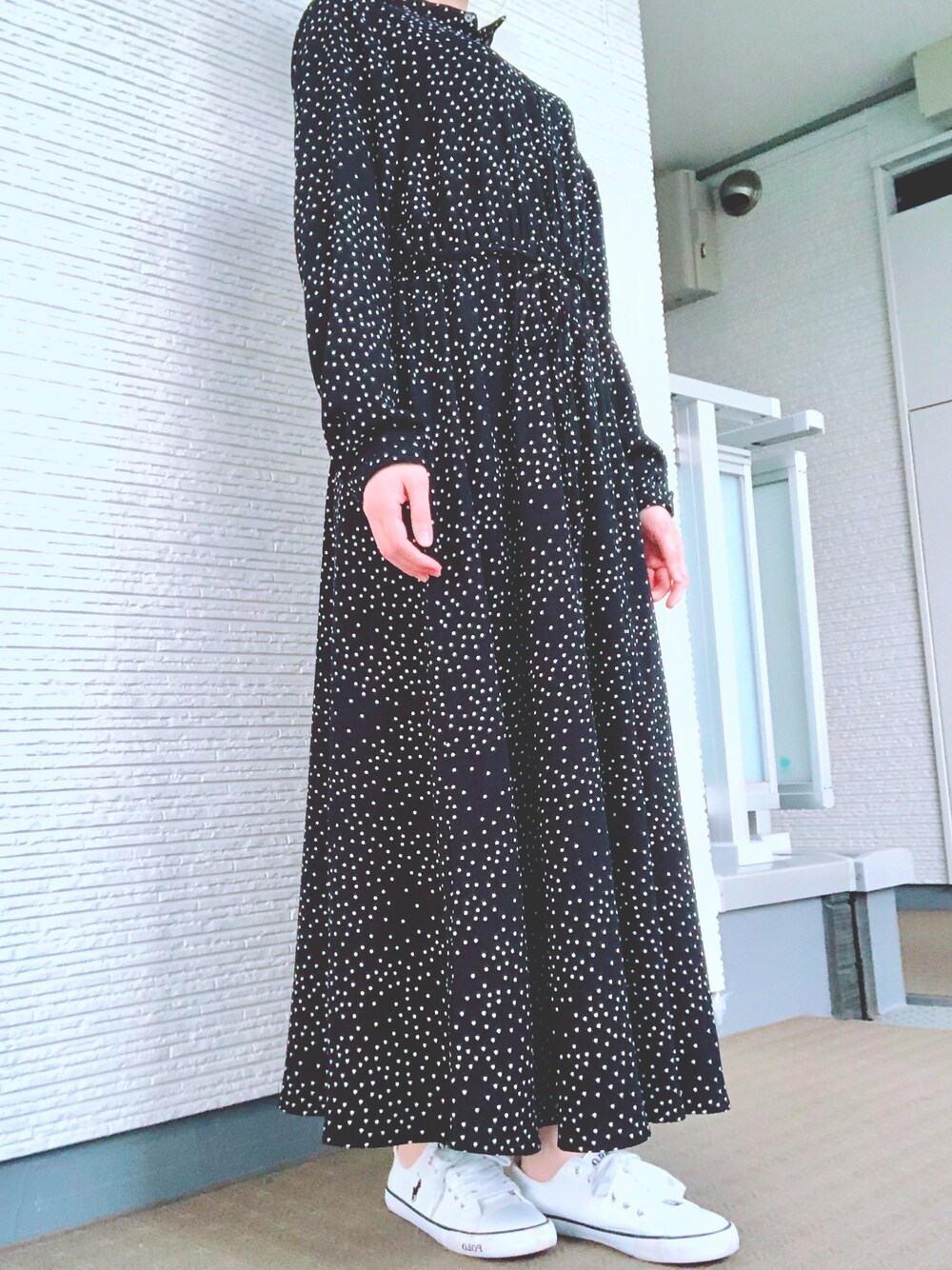 「今日のコーデ、大人コーデ、シンプルコーデ、プチプラコーデ、オトナ女子、プチプラ、ドット、出勤コーデ、春夏コーデ、GU」｜「GUのアイテム（ワンピース/ドレス、ブラック系）」を使った、ａｉ❤︎さん（レディース・156cm）の春コーディネートの1枚目の写真