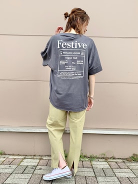 「RAG MACHINE（ラグマシーン）の【RAG MACHINE】バックスリットパンツ（その他パンツ）」を使った、あっきーさん（レディース・160cm）の夏コーディネート