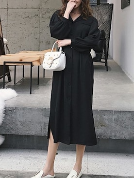 「アイテム（シャツワンピース、ブラック系）」を使った、ルックアンドモアさん（レディース・160cm）の秋コーディネート