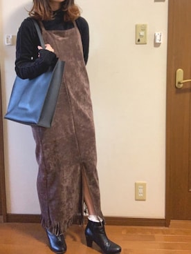 「大学生コーデ」｜「アイテム（ジャンパースカート）」を使った、sakuchanさん（レディース・154cm）の冬コーディネート