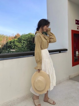 「Spring（スプリング）のアイテム（スカート）」を使った、o泡果奶さん（レディース・163cm）の春コーディネート