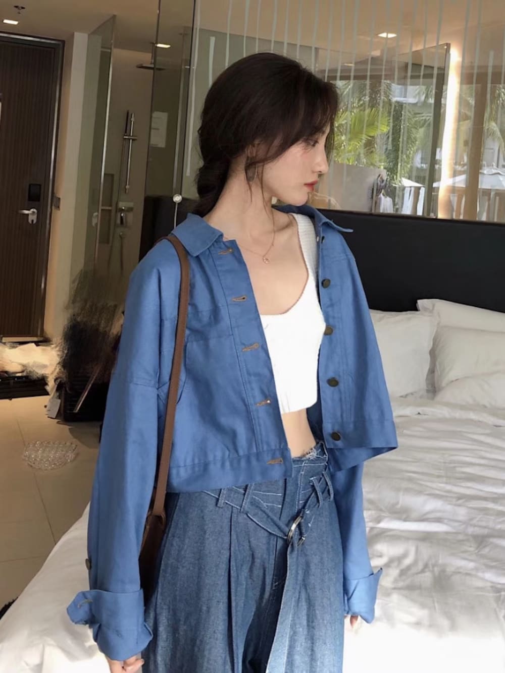 「Springのアイテム（トップス、ブルー系）」を使った、o泡果奶さん（レディース・163cm）の春コーディネートの1枚目の写真