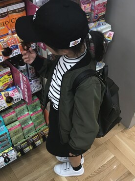 「BRANSHES（ブランシェス）のテレコボーダー長袖Tシャツ（Tシャツ/カットソー）」を使った、N★Mさん（キッズ・110cm）の春コーディネート