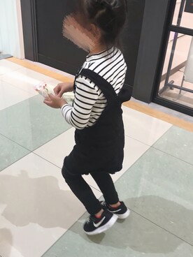 「BRANSHES（ブランシェス）のテレコボーダー長袖Tシャツ（Tシャツ/カットソー）」を使った、N★Mさん（キッズ・110cm）の冬コーディネート