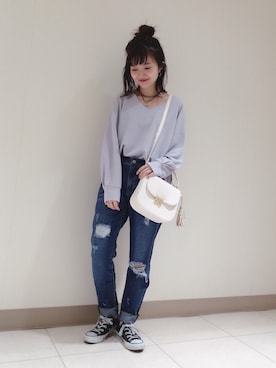 「ハーフアップ」｜まるこさん（レディース・150cm）の冬コーディネート