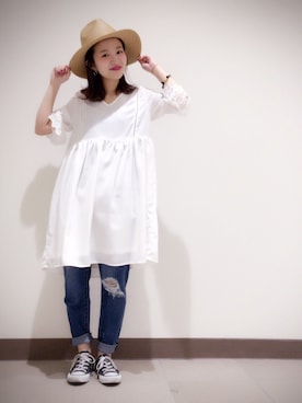 「archives（アルシーヴ）のアイテム（ワンピース/ドレス）」を使った、まるこさん（レディース・150cm）の春コーディネート