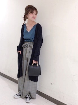 「ロングカーディガン」｜まるこさん（レディース・151cm）の夏コーディネート