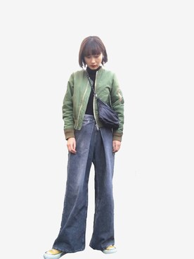 「EDITION（エディション）のアイテム（ブルゾン）」を使った、潮田あかりさん（レディース・166cm）の冬コーディネート