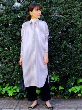 「UNITED ARROWS（ユナイテッドアローズ）のアイテム（シャツワンピース）」を使った、潮田あかりさん（レディース・166cm）の冬コーディネート