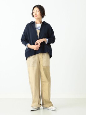 「BEAMS BOY（ビームスボーイ）のアイテム（オールインワン・サロペット）」を使った、潮田あかりさん（レディース・166cm）の夏コーディネート