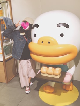 「韓国旅行」｜「アイテム（デニムジャケット）」を使った、ちゃんなつ❥さん（レディース・153cm）の春コーディネート