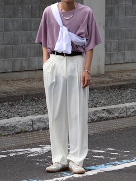 「Adoon plain（アドーンプレーン）のアイテム（Tシャツ/カットソー）」を使った、shuさん（メンズ・170cm）の夏コーディネート