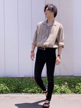 ジーユー ジーユー の オープンカラーシャツ 長袖 ストライプ トップス Wear