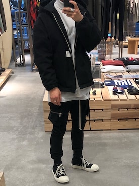「RICK OWENS」｜「アイテム（ブルゾン）」を使った、AkirAさん（メンズ・162cm）の冬コーディネート