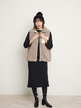 「miniyu（ミニュウ）のアイテム（その他アウター）」を使った、miniyuさん（レディース・163cm）の冬コーディネート