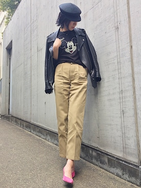 「Acne Studios（アクネストゥディオズ）のアイテム（ライダースジャケット）」を使った、ちーかまさんさん（レディース・167cm）の春コーディネート