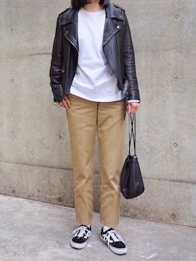 「Acne Studios（アクネストゥディオズ）のアイテム（ライダースジャケット）」を使った、ちーかまさんさん（レディース・168cm）の春コーディネート